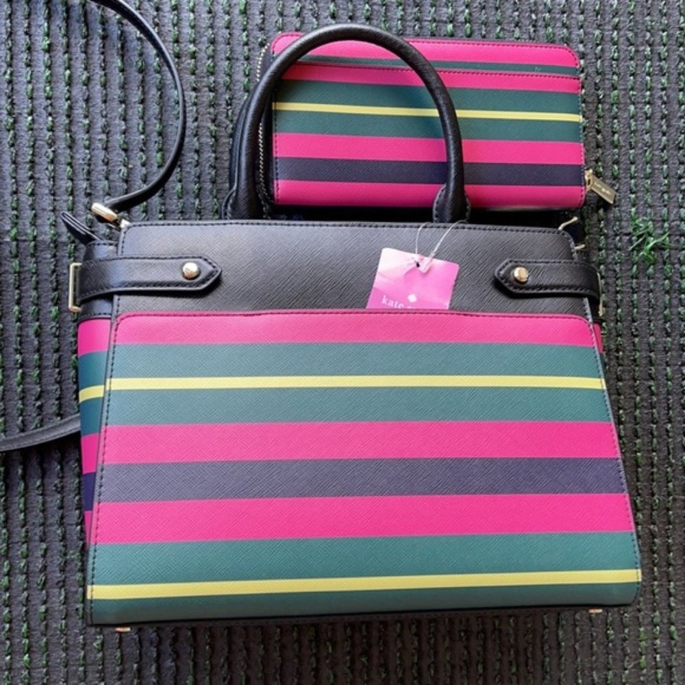 Kate Spade Staci Medium Satchel & Staci Wrapping Paper Stripes Wallet - Picture 10 of 16